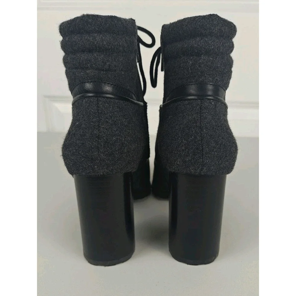 Antonio Melani Womens Booties 8.5 Black Gray Wool Leather Lace Up Block Heel Lug